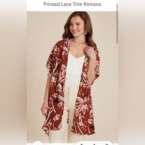 Maurices Floral Kimono Top - Rust and pink